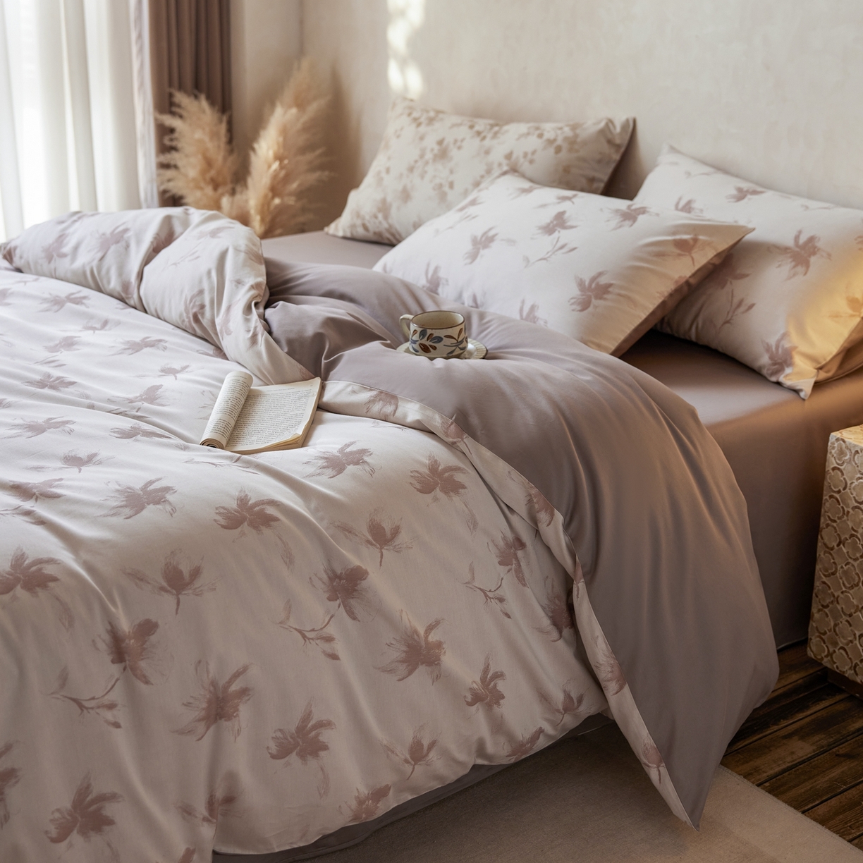 91家纺网 家纺一手货源 找家纺 涞澳家纺 2026新款全棉纯棉色织提花四件套 梧叶