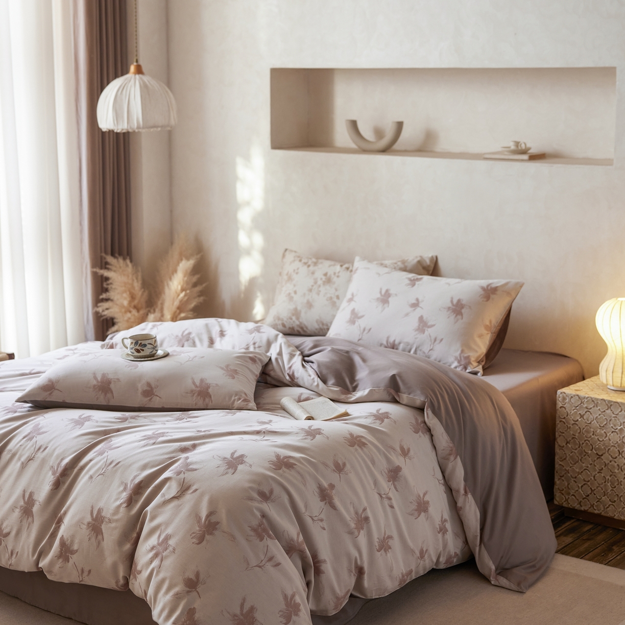 91家纺网 家纺一手货源 找家纺 涞澳家纺 2026新款全棉纯棉色织提花四件套 梧叶