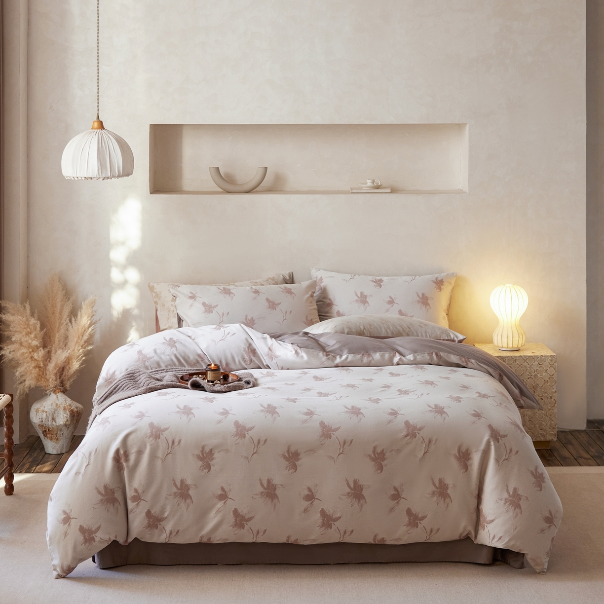 91家纺网 家纺一手货源 找家纺 涞澳家纺 2026新款全棉纯棉色织提花四件套 梧叶