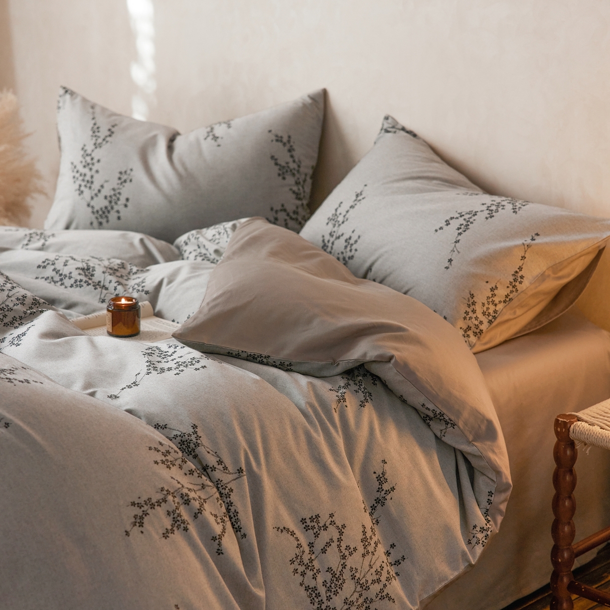 91家纺网 家纺一手货源 找家纺 涞澳家纺 2026新款全棉纯棉色织提花四件套 枝园