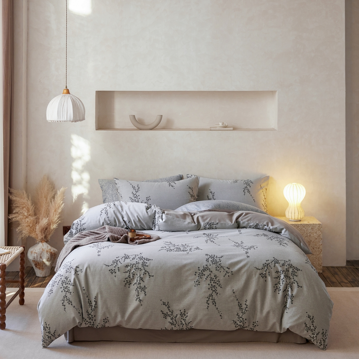 91家纺网 家纺一手货源 找家纺 涞澳家纺 2026新款全棉纯棉色织提花四件套 枝园