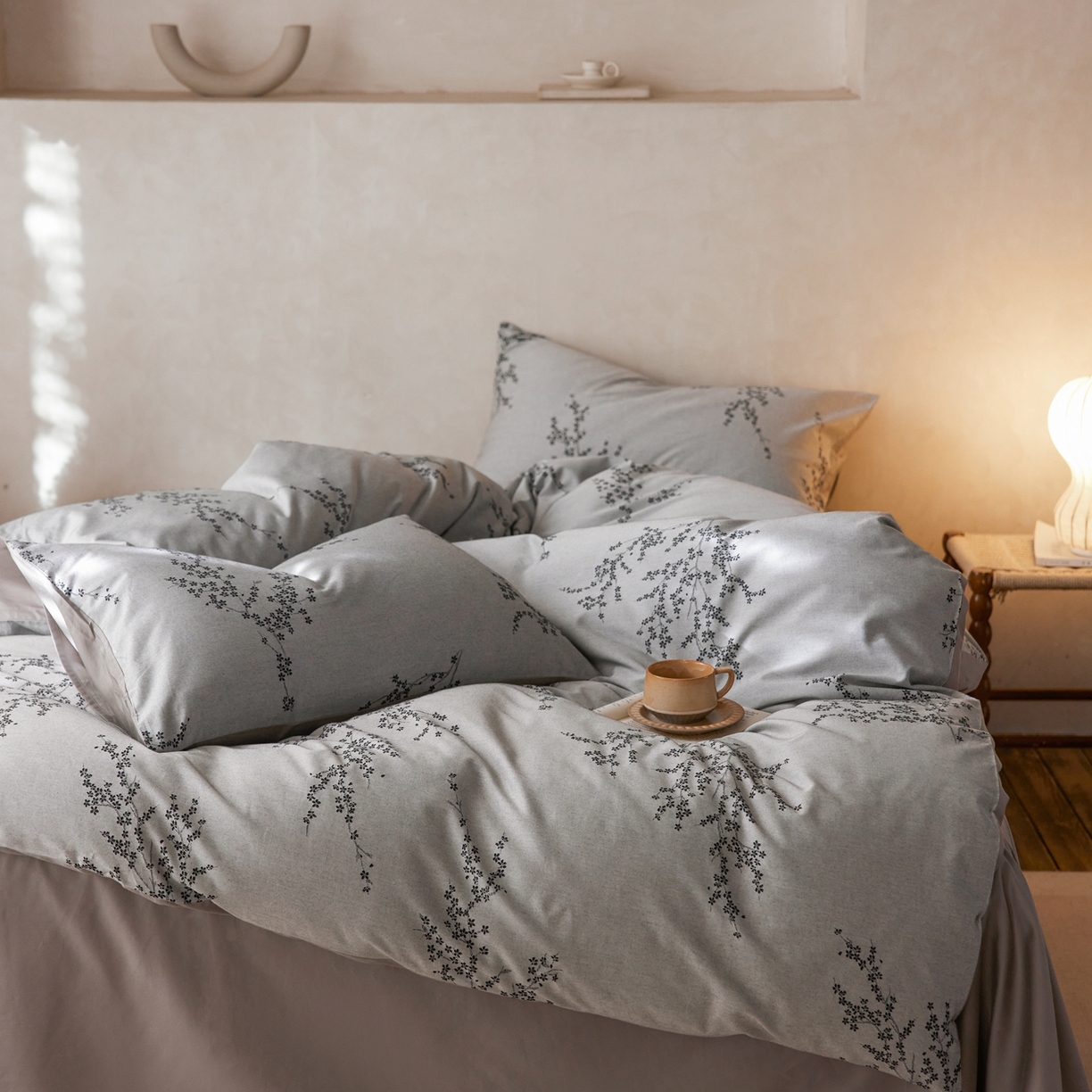 91家纺网 家纺一手货源 找家纺 涞澳家纺 2026新款全棉纯棉色织提花四件套 枝园