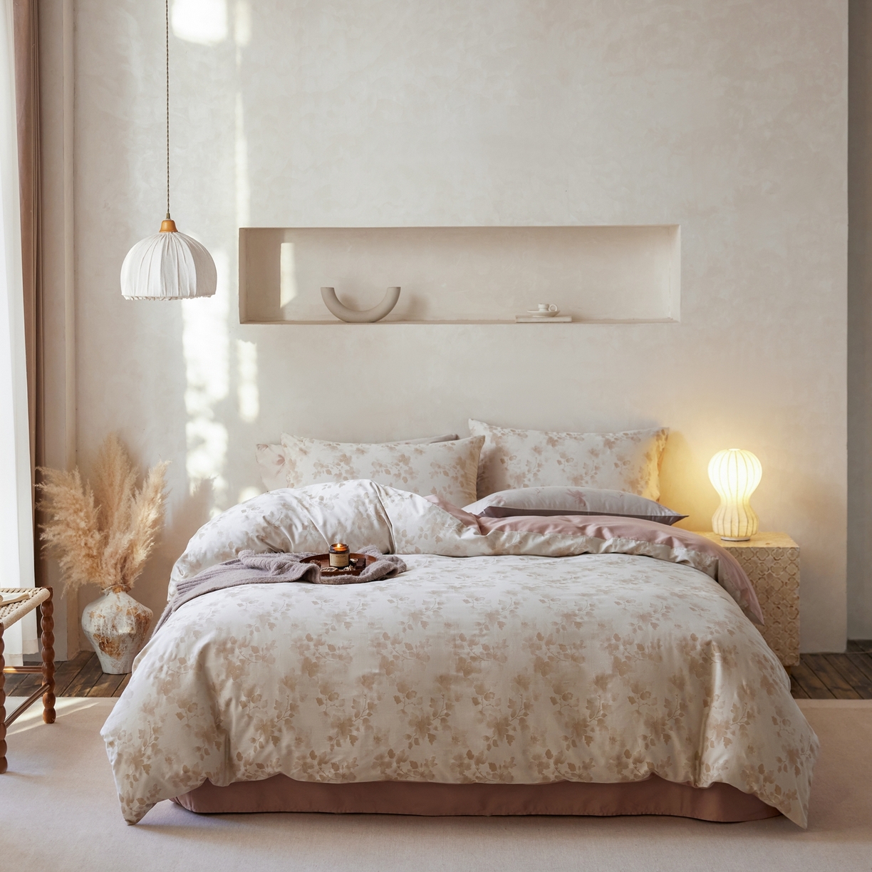 91家纺网 家纺一手货源 找家纺 涞澳家纺 2026新款全棉纯棉色织提花四件套 梦蔓