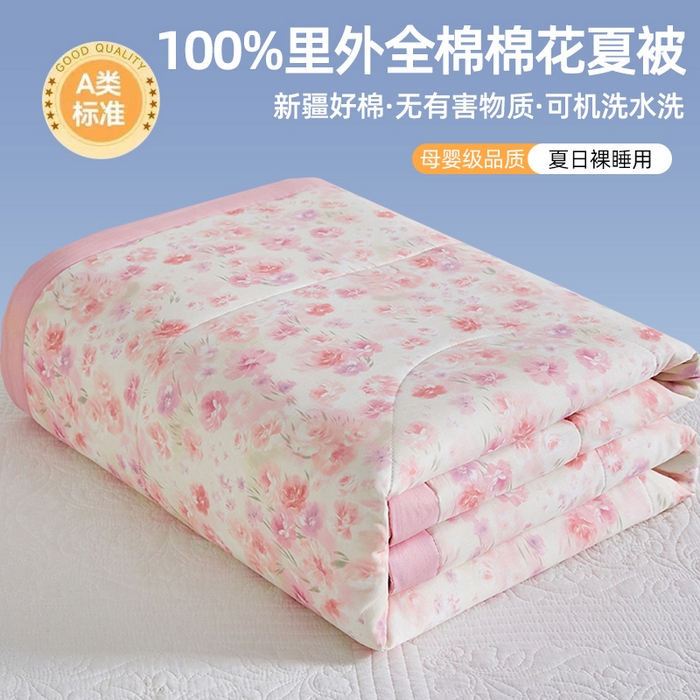 91家纺网 家纺一手货源 找家纺 （总）海洋家纺 2026新款100%里外全棉夏被印花空调被夏凉被薄被子棉花夏被四件套 风格三