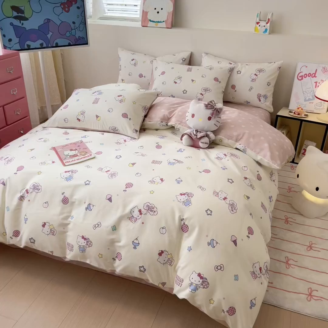 91家纺网 家纺一手货源 找家纺 （总）简宜家居（朝初家纺） 2026新款40支100%纯棉全棉13070斜纹四件套-三丽鸥卡通系列
