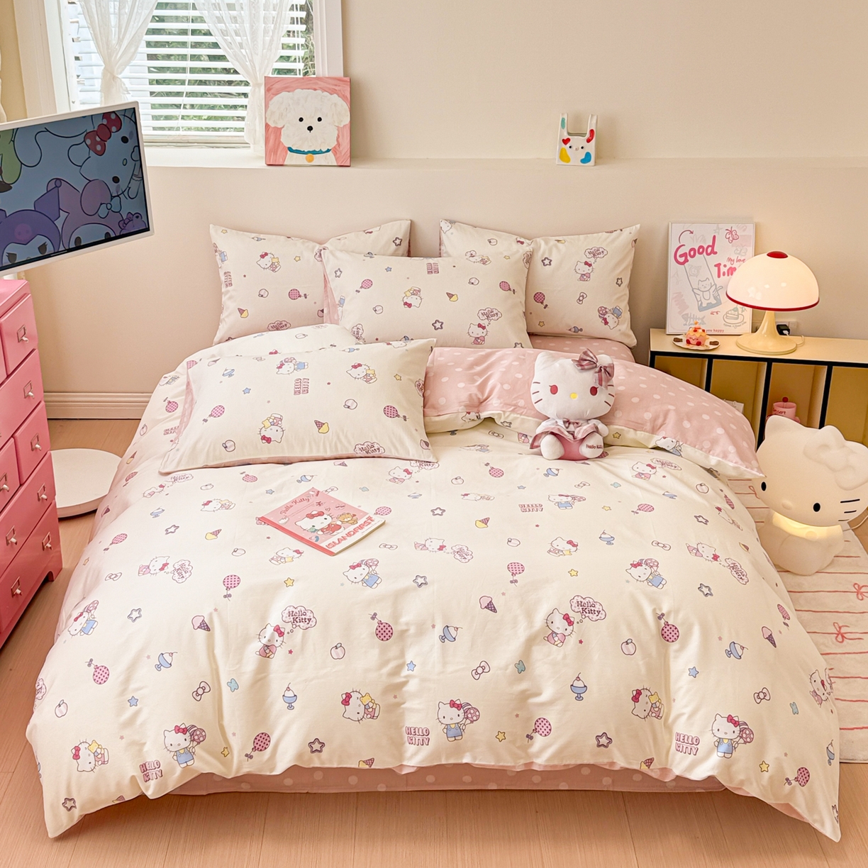 91家纺网 家纺一手货源 找家纺 （总）简宜家居（朝初家纺） 2026新款40支100%纯棉全棉13070斜纹四件套-三丽鸥卡通系列