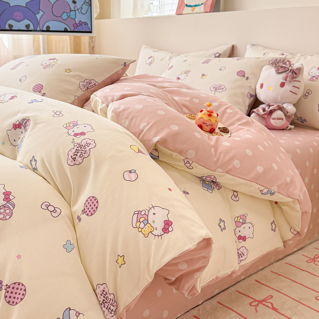 91家纺网 家纺一手货源 找家纺 （总）简宜家居（朝初家纺） 2026新款40支100%纯棉全棉13070斜纹四件套-三丽鸥卡通系列