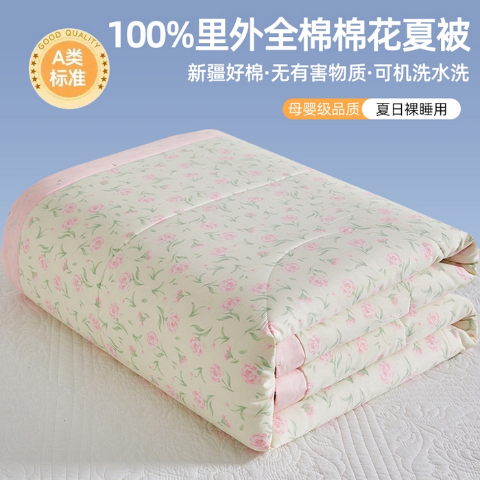 91家纺网 家纺一手货源 找家纺 （总）海洋家纺 2026新款100%里外全棉夏被印花空调被夏凉被薄被子棉花夏被四件套 风格三
