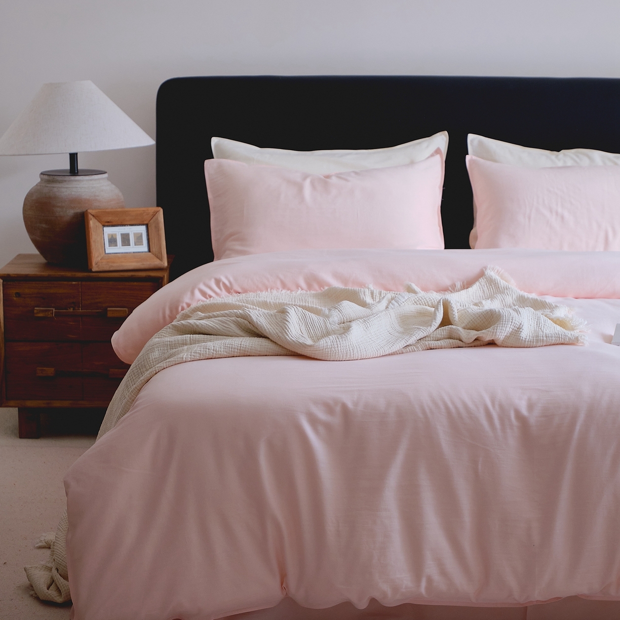 91家纺网 家纺一手货源 找家纺 涞澳家纺 2026新款80水洗天丝棉四件套-简序 简序-桃粉