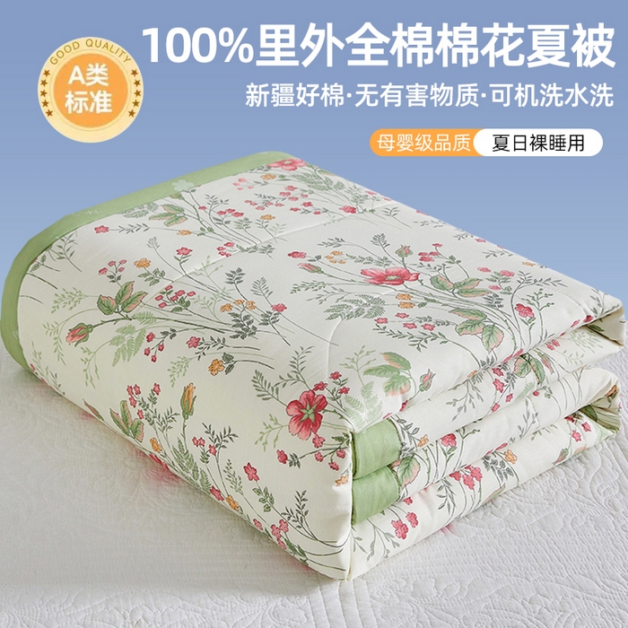 91家纺网 家纺一手货源 找家纺 （总）海洋家纺 2026新款100%里外全棉夏被印花空调被夏凉被薄被子棉花夏被四件套 风格三