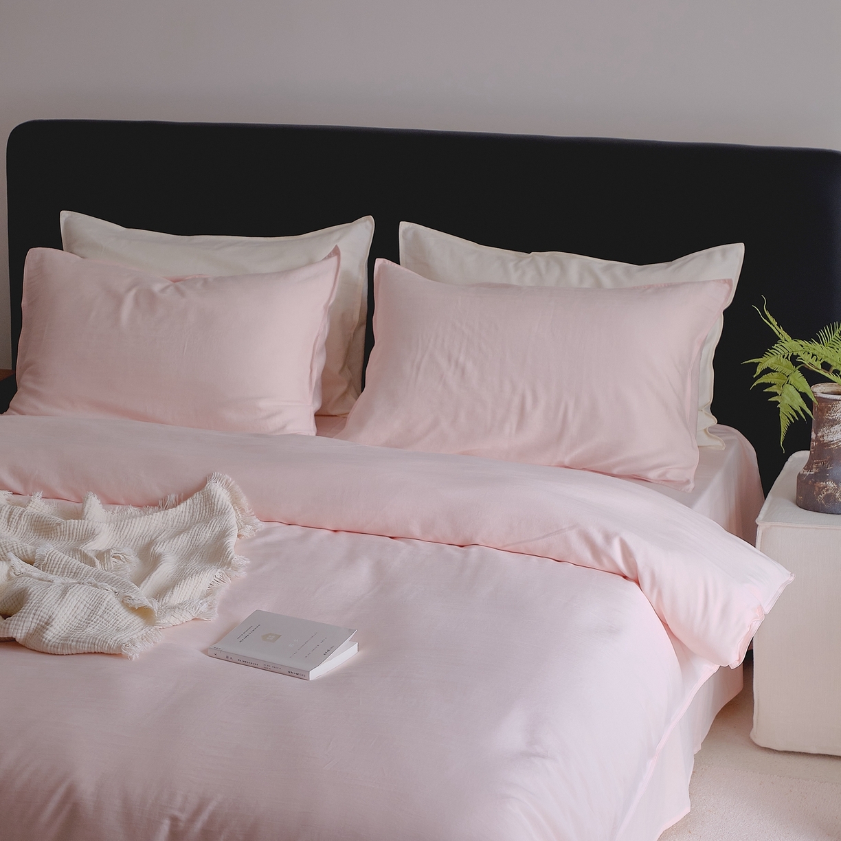 91家纺网 家纺一手货源 找家纺 涞澳家纺 2026新款80水洗天丝棉四件套-简序 简序-桃粉