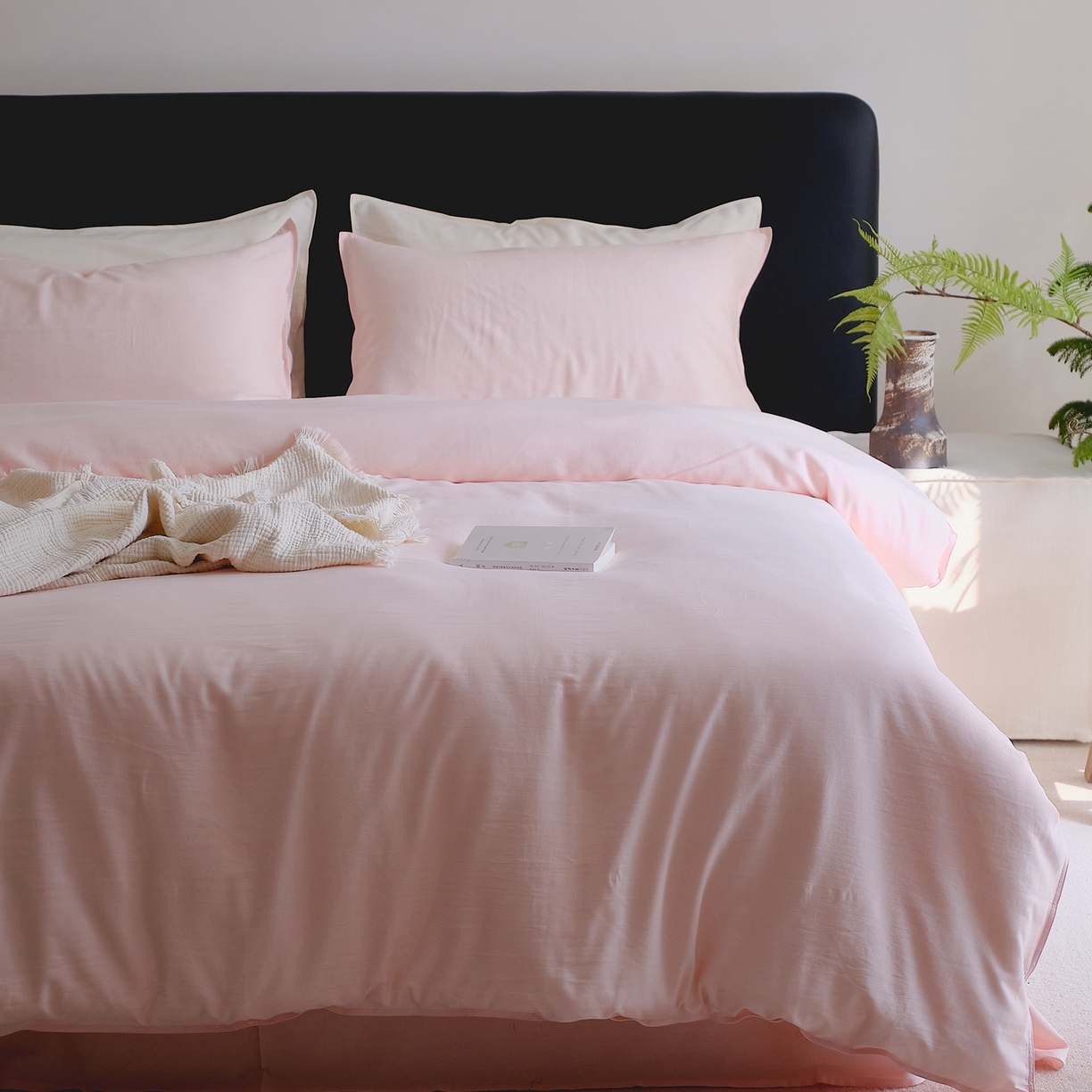 91家纺网 家纺一手货源 找家纺 涞澳家纺 2026新款80水洗天丝棉四件套-简序 简序-桃粉