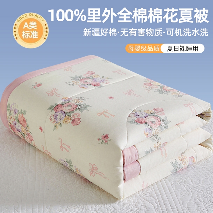 91家纺网 家纺一手货源 找家纺 （总）海洋家纺 2026新款100%里外全棉夏被印花空调被夏凉被薄被子棉花夏被四件套 风格三