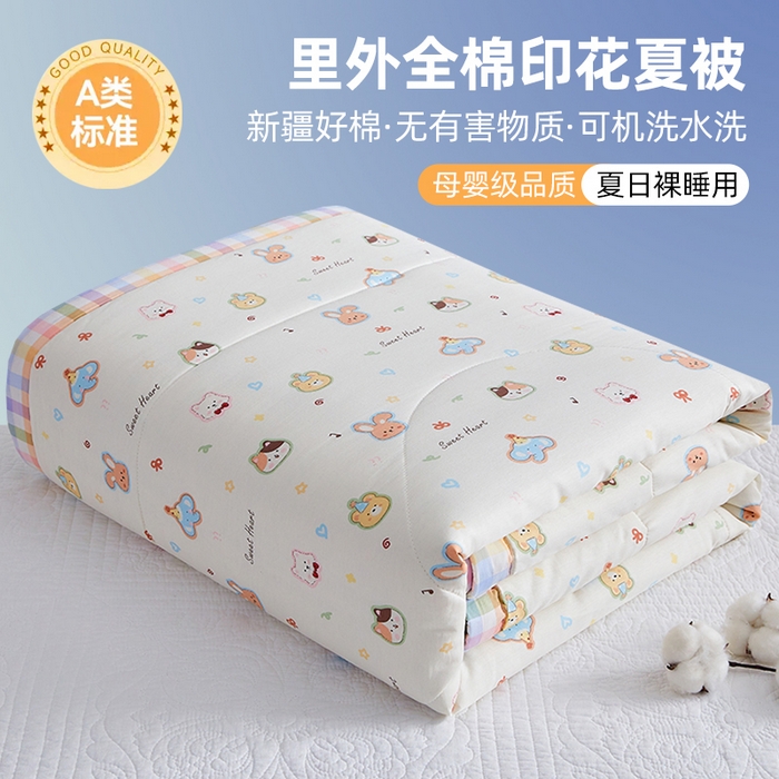 91家纺网 家纺一手货源 找家纺 （总）海洋家纺 2026新款100%里外全棉夏被印花空调被夏凉被薄被子棉花夏被四件套 风格三