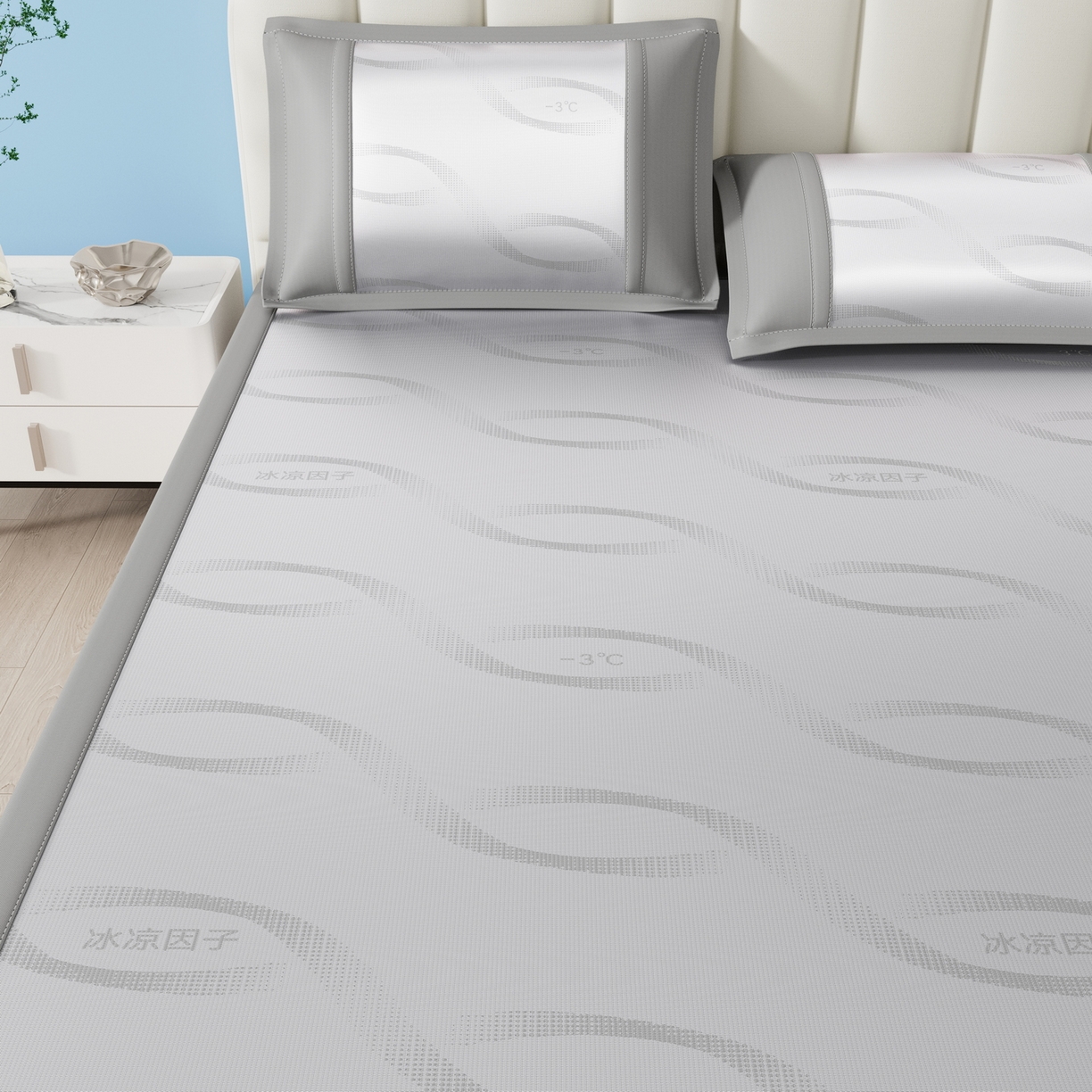 91家纺网 家纺一手货源 找家纺 宜派家纺 2026新款冰凉因子冰丝席 冰凉因子-灰