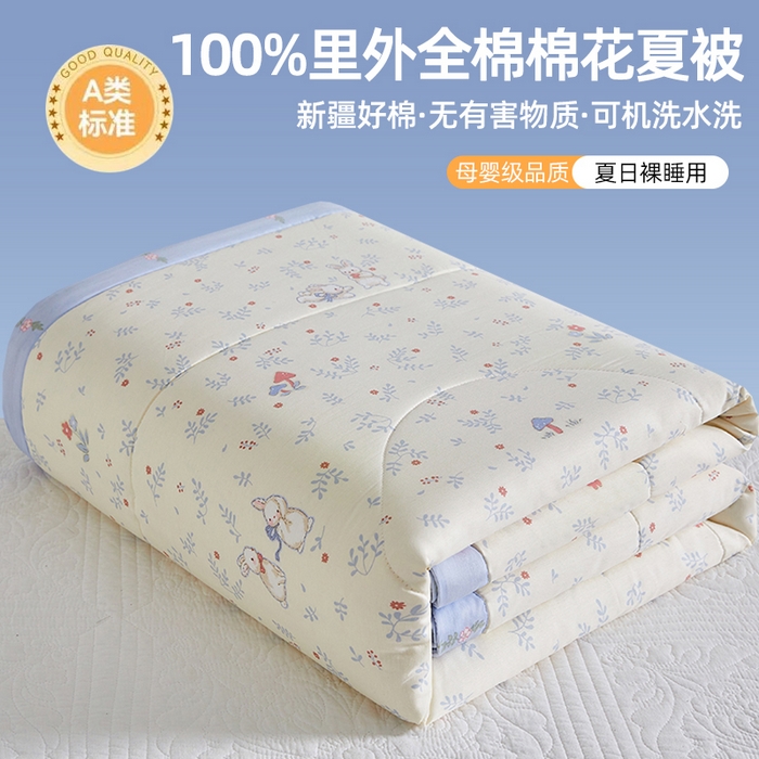 91家纺网 家纺一手货源 找家纺 （总）海洋家纺 2026新款100%里外全棉夏被印花空调被夏凉被薄被子棉花夏被四件套 风格三