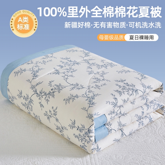 91家纺网 家纺一手货源 找家纺 （总）海洋家纺 2026新款100%里外全棉夏被印花空调被夏凉被薄被子棉花夏被四件套 风格三