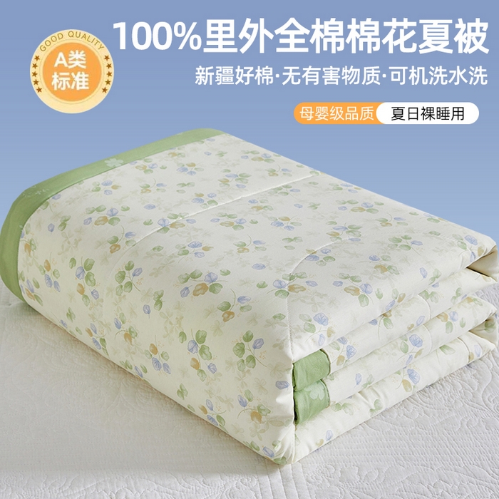 91家纺网 家纺一手货源 找家纺 （总）海洋家纺 2026新款100%里外全棉夏被印花空调被夏凉被薄被子棉花夏被四件套 风格三