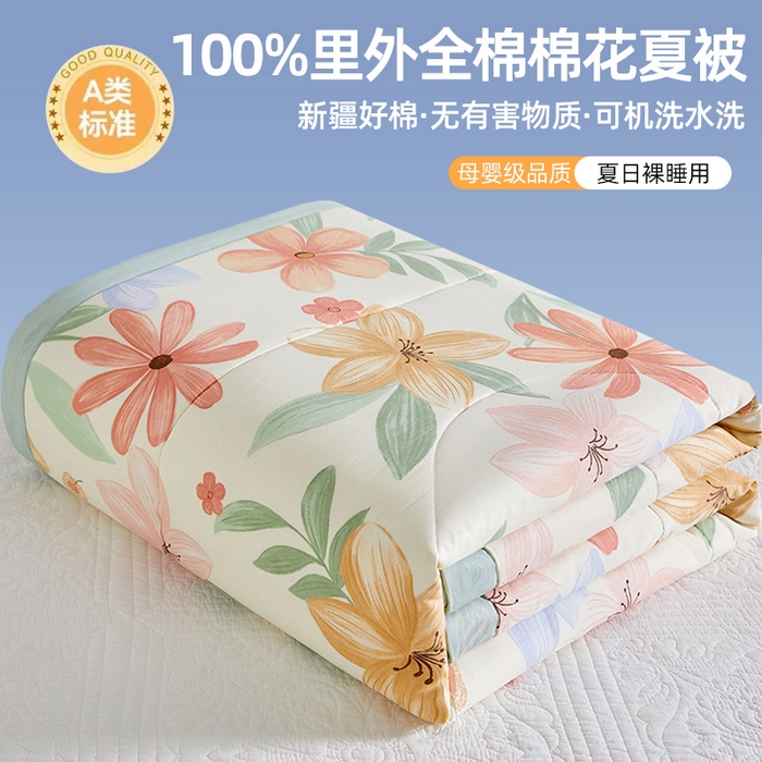 91家纺网 家纺一手货源 找家纺 （总）海洋家纺 2026新款100%里外全棉夏被印花空调被夏凉被薄被子棉花夏被四件套 风格三
