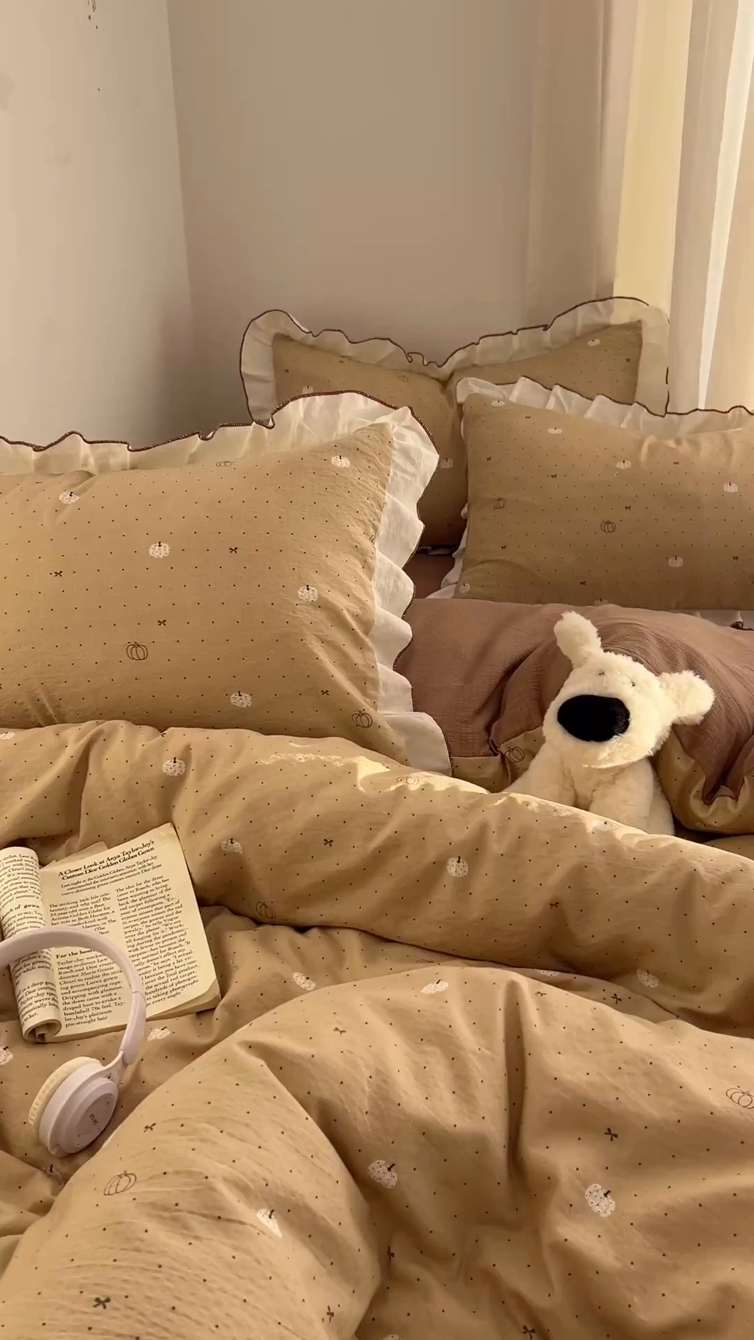 91家纺网 家纺一手货源 找家纺 柒月家居 2026新款小清新木棉皱皱纱花边款四件套 南瓜贝贝