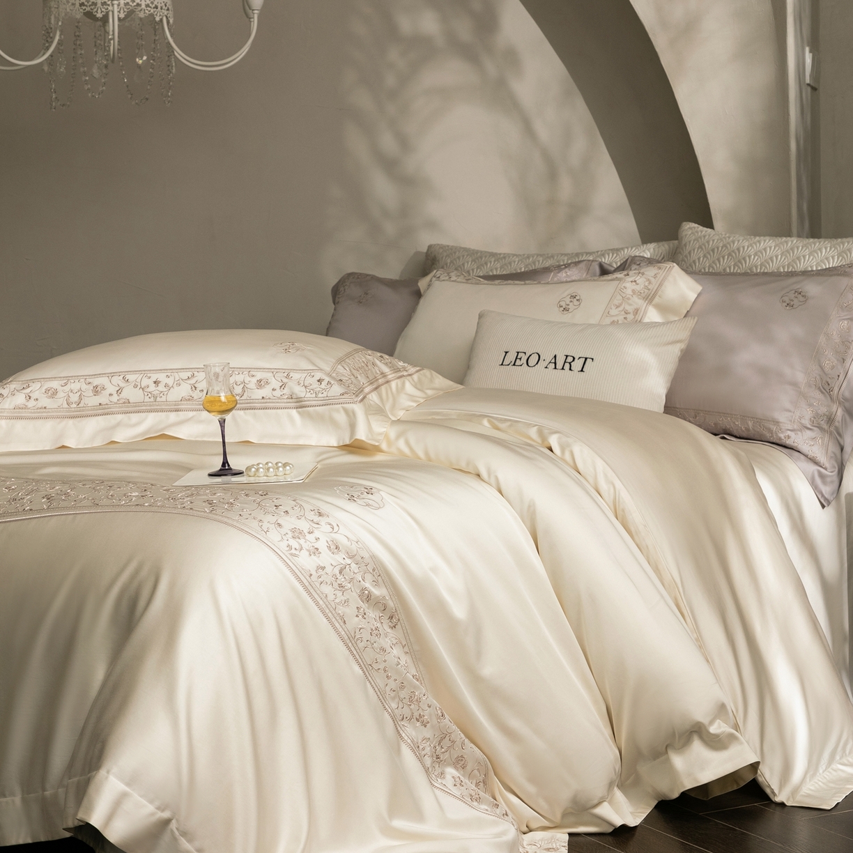 91家纺网 家纺一手货源 找家纺 涞澳家纺 2026新款东帝兴岚雾天丝棉四件套-春风漫舞 春风漫舞-纯净白