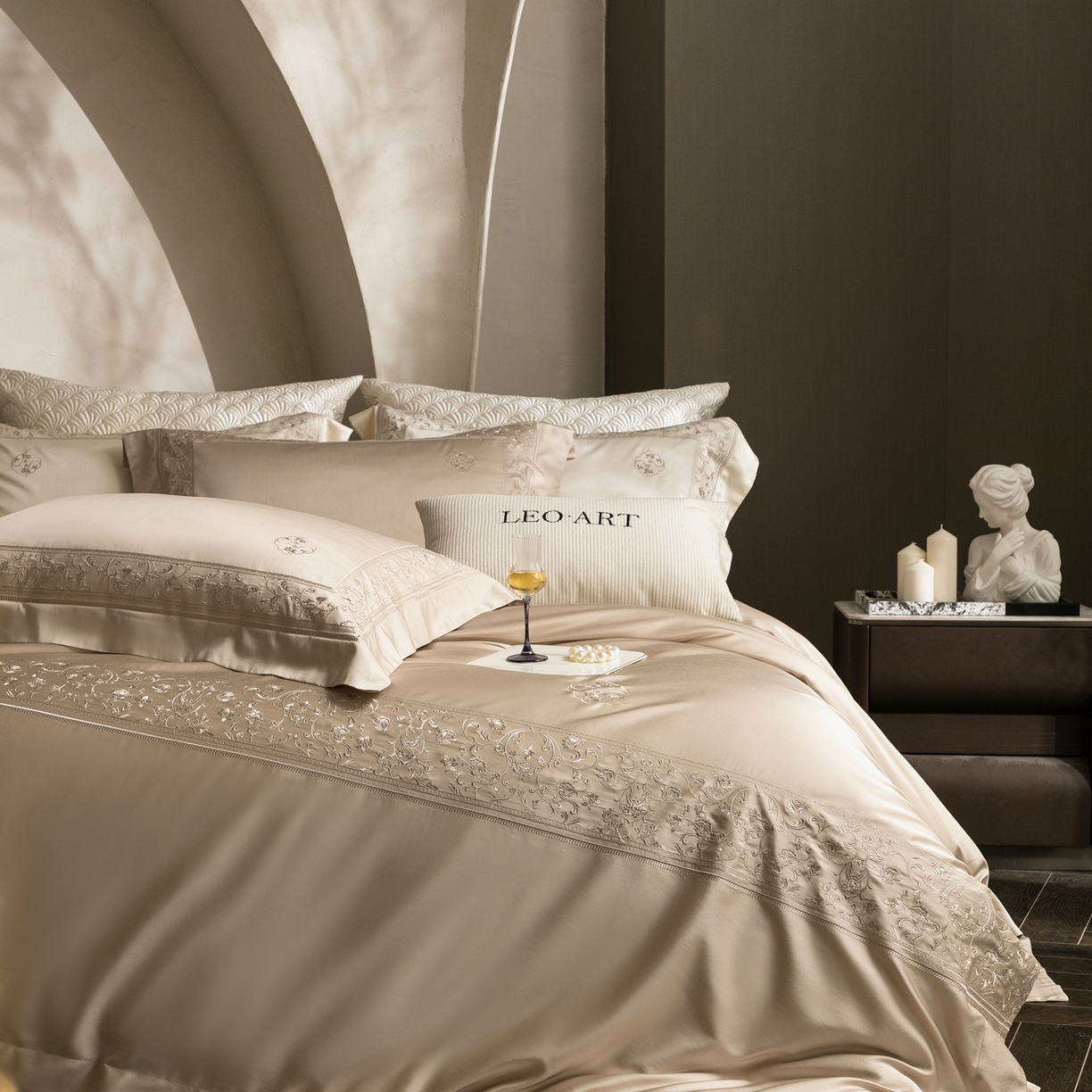 91家纺网 家纺一手货源 找家纺 涞澳家纺 2026新款东帝兴岚雾天丝棉四件套-春风漫舞 春风漫舞-乳褐