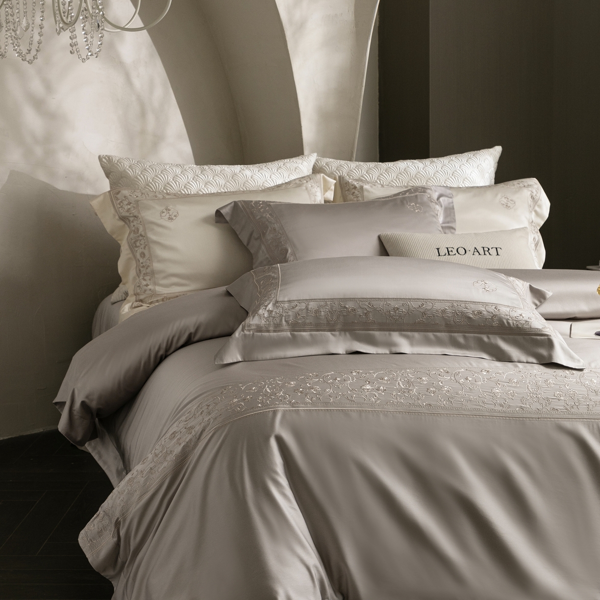 91家纺网 家纺一手货源 找家纺 涞澳家纺 2026新款东帝兴岚雾天丝棉四件套-春风漫舞 春风漫舞-灰