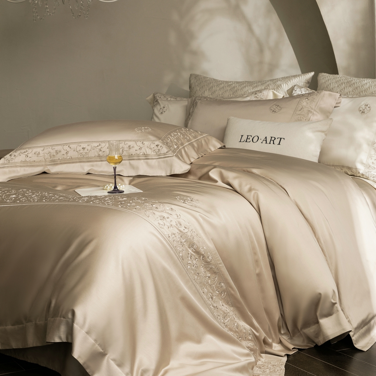 91家纺网 家纺一手货源 找家纺 涞澳家纺 2026新款东帝兴岚雾天丝棉四件套-春风漫舞 春风漫舞-乳褐