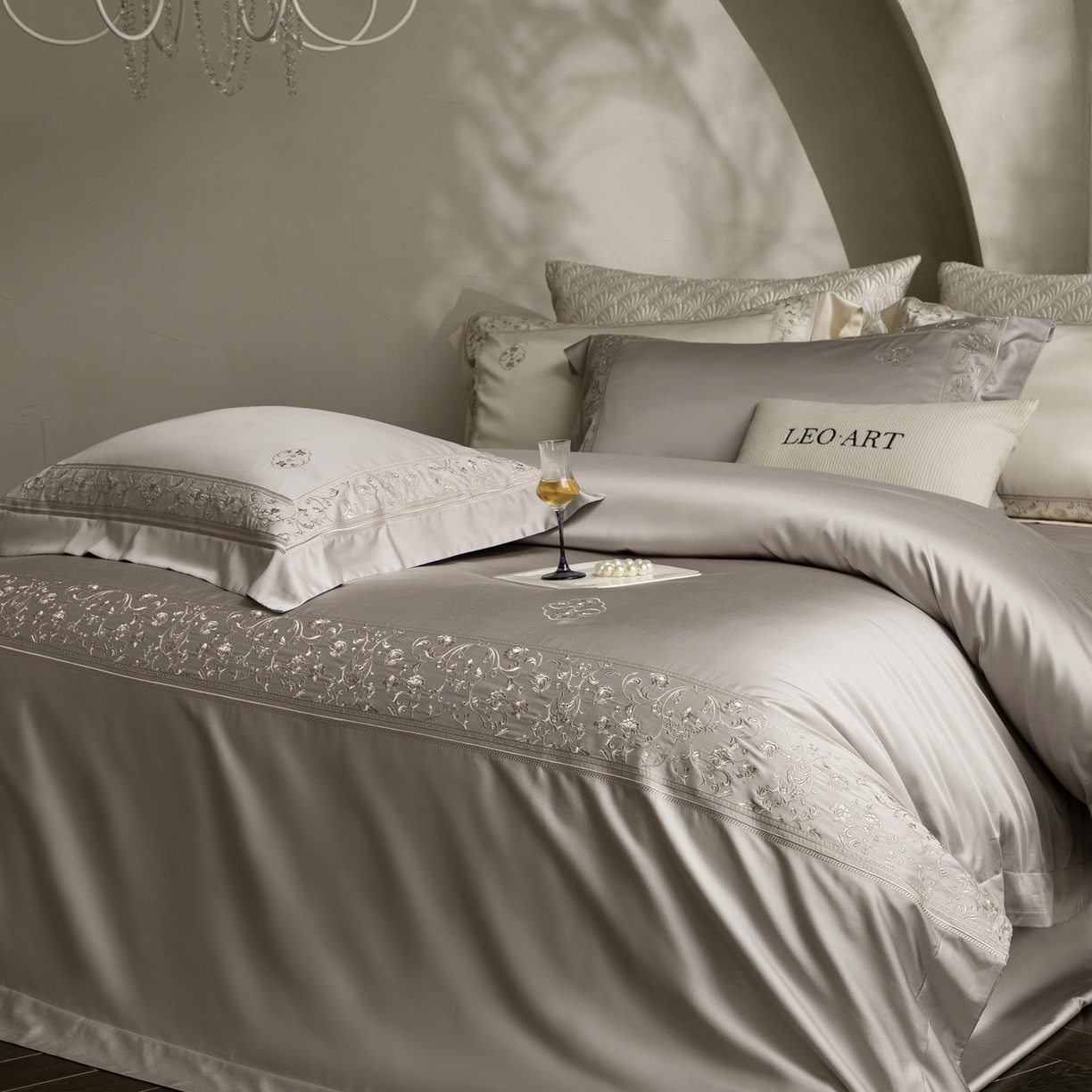 91家纺网 家纺一手货源 找家纺 涞澳家纺 2026新款东帝兴岚雾天丝棉四件套-春风漫舞 春风漫舞-灰