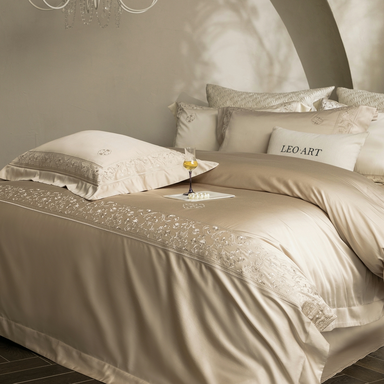 91家纺网 家纺一手货源 找家纺 涞澳家纺 2026新款东帝兴岚雾天丝棉四件套-春风漫舞 春风漫舞-乳褐