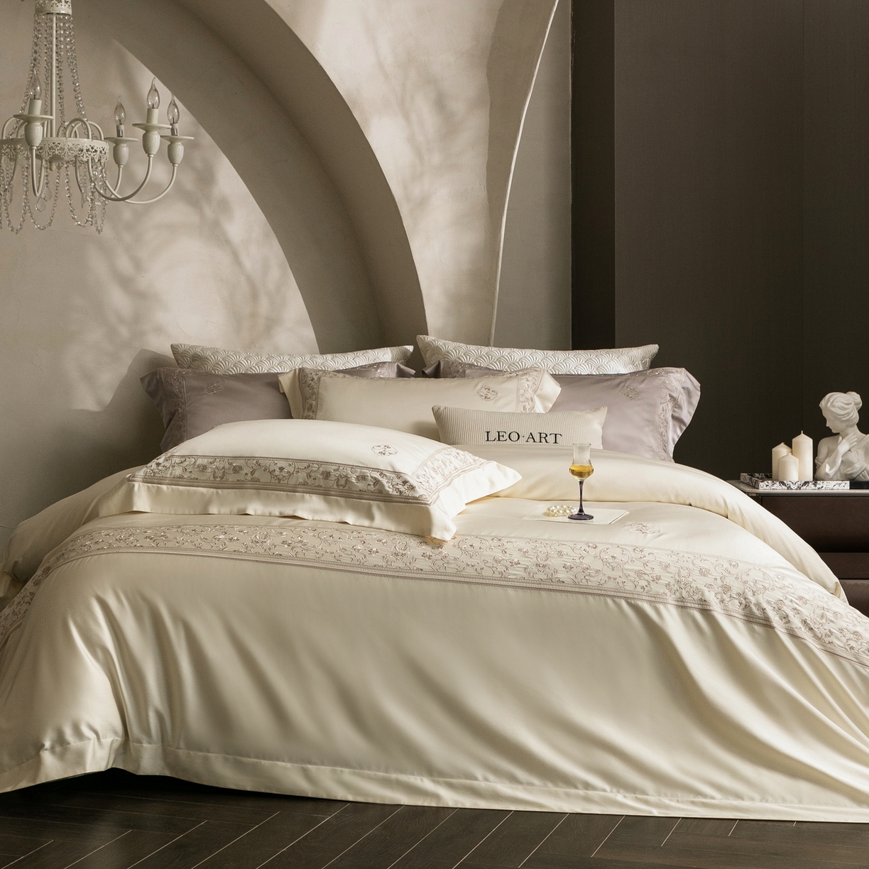 91家纺网 家纺一手货源 找家纺 涞澳家纺 2026新款东帝兴岚雾天丝棉四件套-春风漫舞 春风漫舞-纯净白