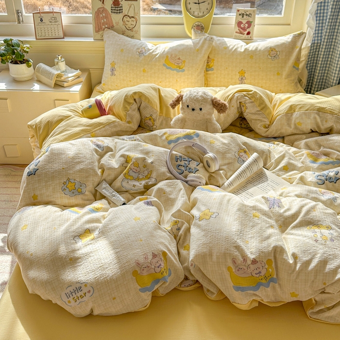 91家纺网 家纺一手货源 找家纺 （总）柒月家居 2026新款云感皱皱纱小清新木棉四件套