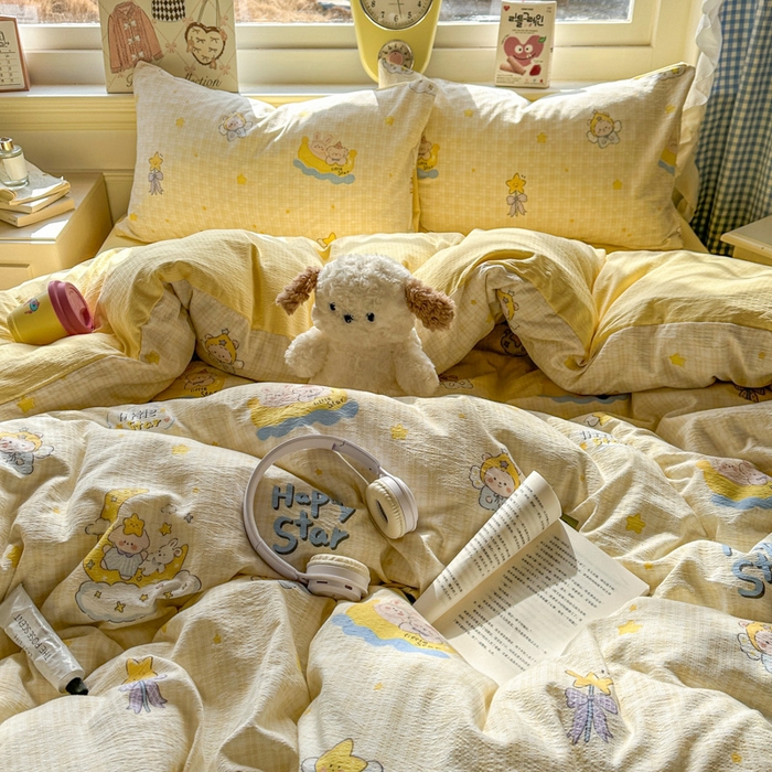 91家纺网 家纺一手货源 找家纺 （总）柒月家居 2026新款云感皱皱纱小清新木棉四件套