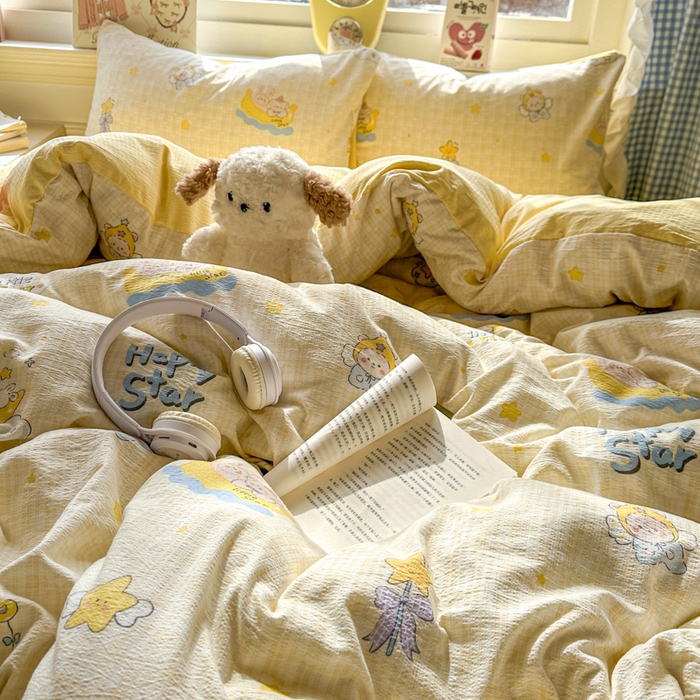 91家纺网 家纺一手货源 找家纺 （总）柒月家居 2026新款云感皱皱纱小清新木棉四件套