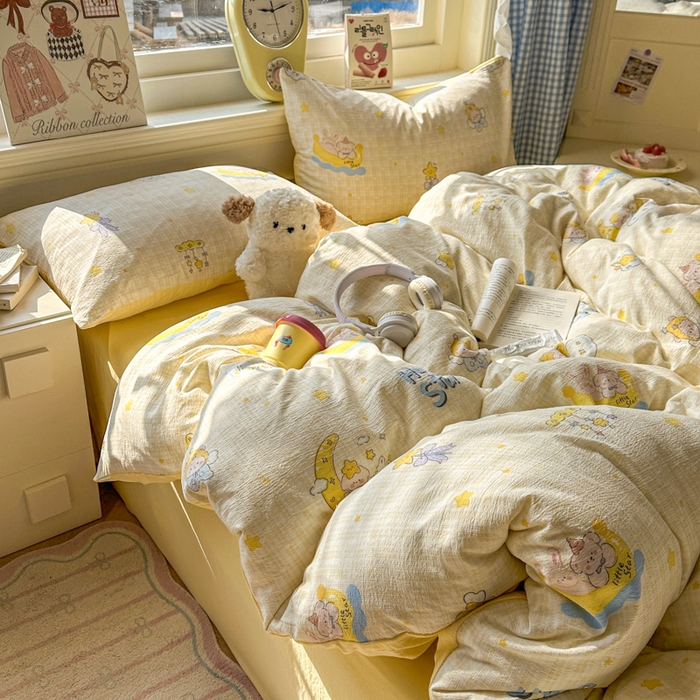 91家纺网 家纺一手货源 找家纺 （总）柒月家居 2026新款云感皱皱纱小清新木棉四件套