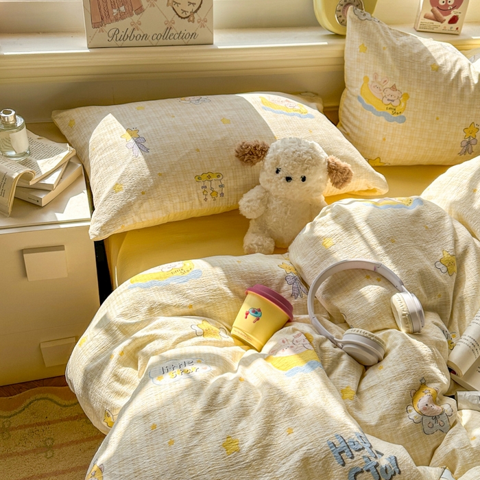 91家纺网 家纺一手货源 找家纺 （总）柒月家居 2026新款云感皱皱纱小清新木棉四件套