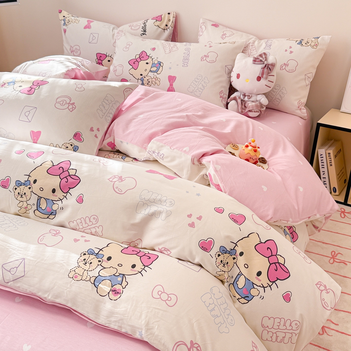 91家纺网 家纺一手货源 找家纺 简宜家居（朝初家纺） 2026新款40支100%纯棉全棉13070斜纹四件套-三丽鸥卡通系列 凯蒂猫