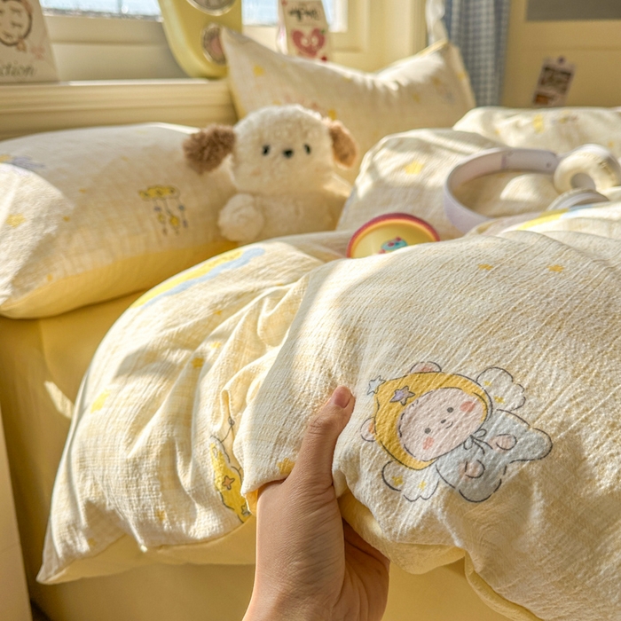 91家纺网 家纺一手货源 找家纺 （总）柒月家居 2026新款云感皱皱纱小清新木棉四件套