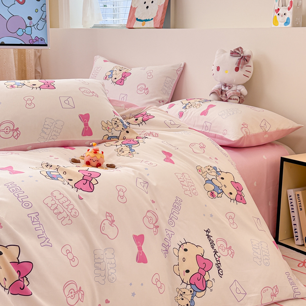 91家纺网 家纺一手货源 找家纺 简宜家居（朝初家纺） 2026新款40支100%纯棉全棉13070斜纹四件套-三丽鸥卡通系列 凯蒂猫