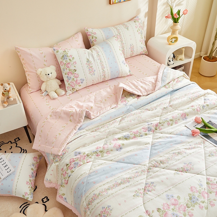 91家纺网 家纺一手货源 找家纺 （总）海洋家纺 2026新款100%里外全棉夏被印花空调被夏凉被薄被子棉花夏被四件套 风格三