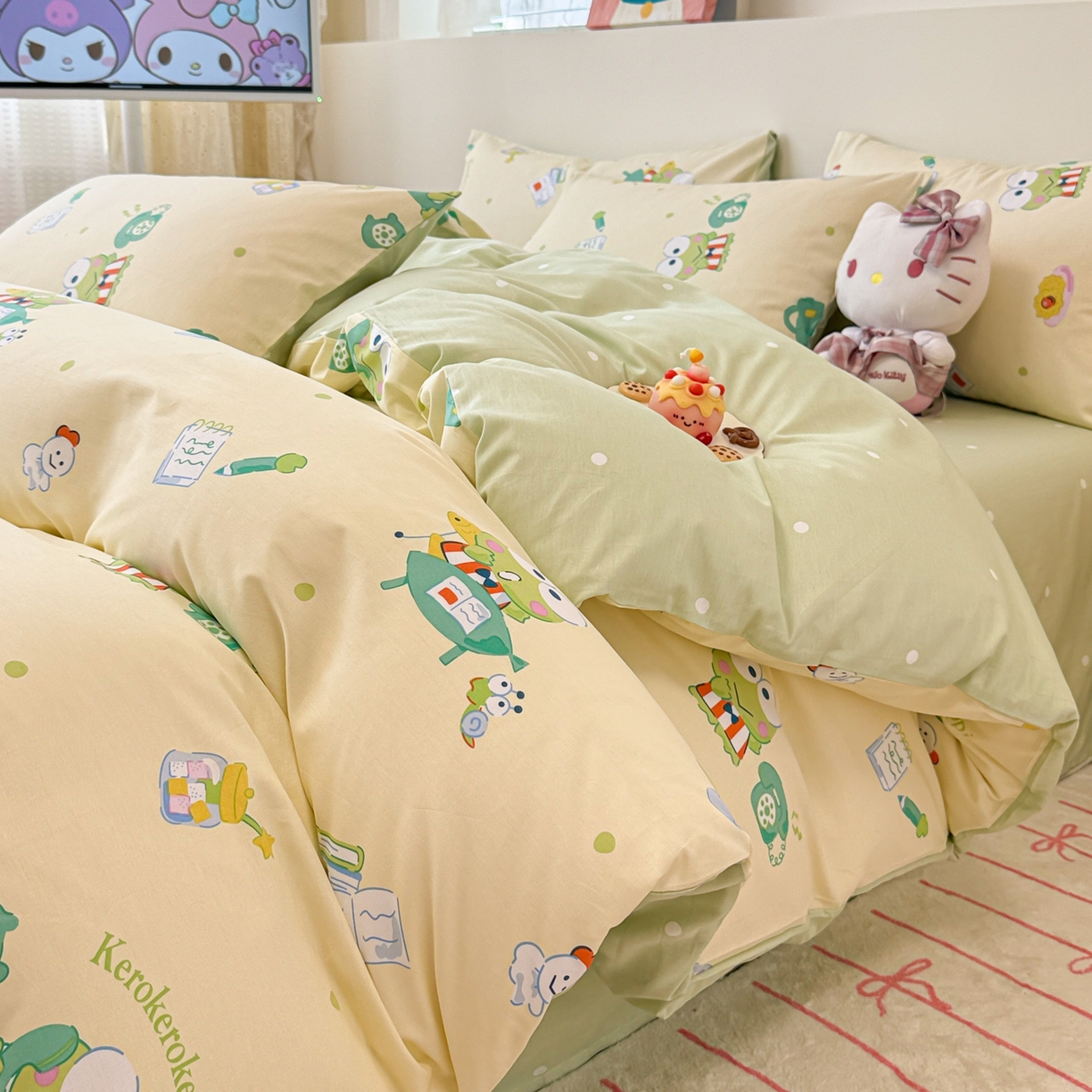 91家纺网 家纺一手货源 找家纺 简宜家居（朝初家纺） 2026新款40支100%纯棉全棉13070斜纹四件套-三丽鸥卡通系列 可洛比