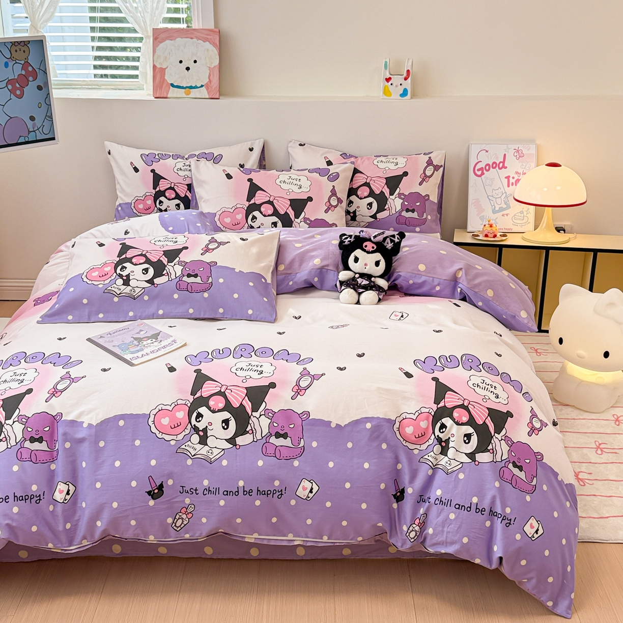 91家纺网 家纺一手货源 找家纺 简宜家居（朝初家纺） 2026新款40支100%纯棉全棉13070斜纹四件套-三丽鸥卡通系列 库洛米紫