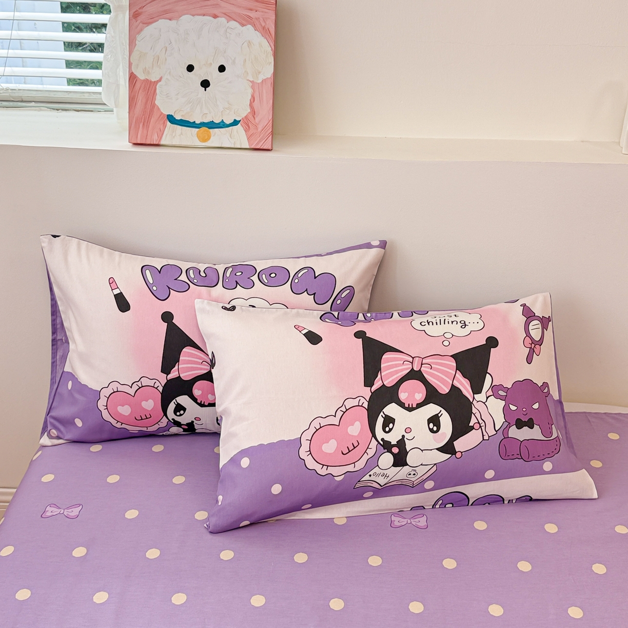 91家纺网 家纺一手货源 找家纺 简宜家居（朝初家纺） 2026新款40支100%纯棉全棉13070斜纹四件套-三丽鸥卡通系列 库洛米紫