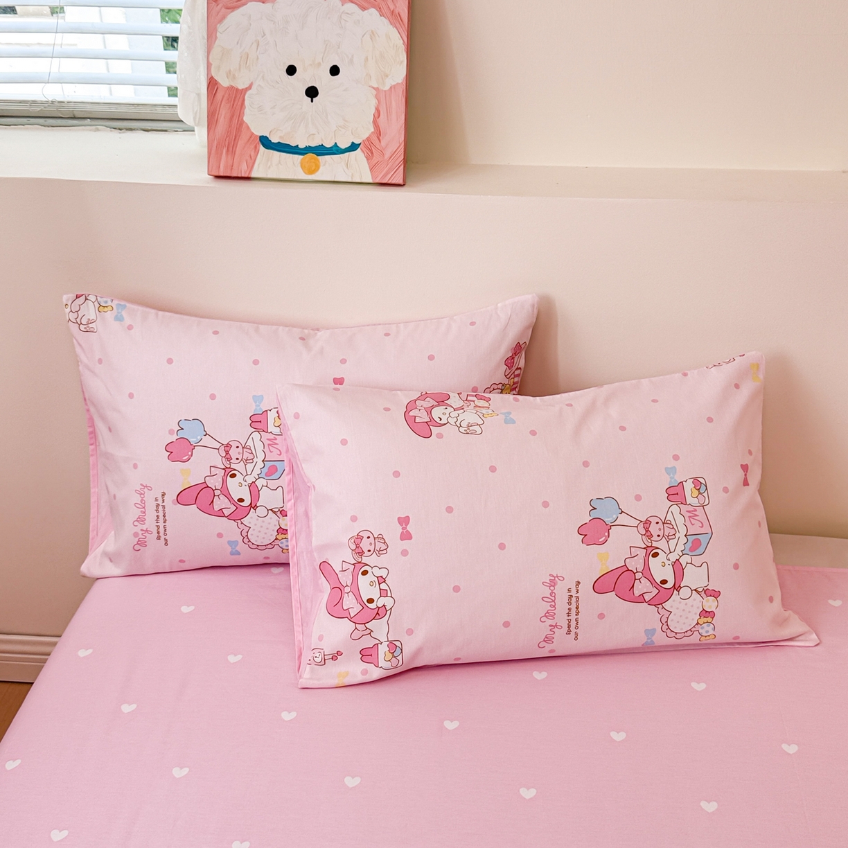 91家纺网 家纺一手货源 找家纺 简宜家居（朝初家纺） 2026新款40支100%纯棉全棉13070斜纹四件套-三丽鸥卡通系列 快乐美乐蒂