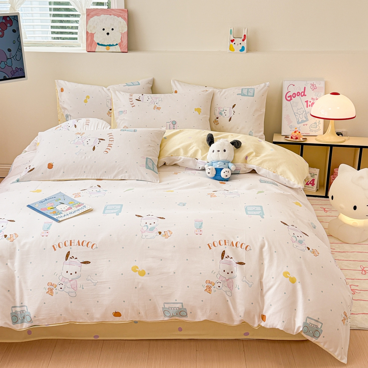 91家纺网 家纺一手货源 找家纺 简宜家居（朝初家纺） 2026新款40支100%纯棉全棉13070斜纹四件套-三丽鸥卡通系列 帕恰狗