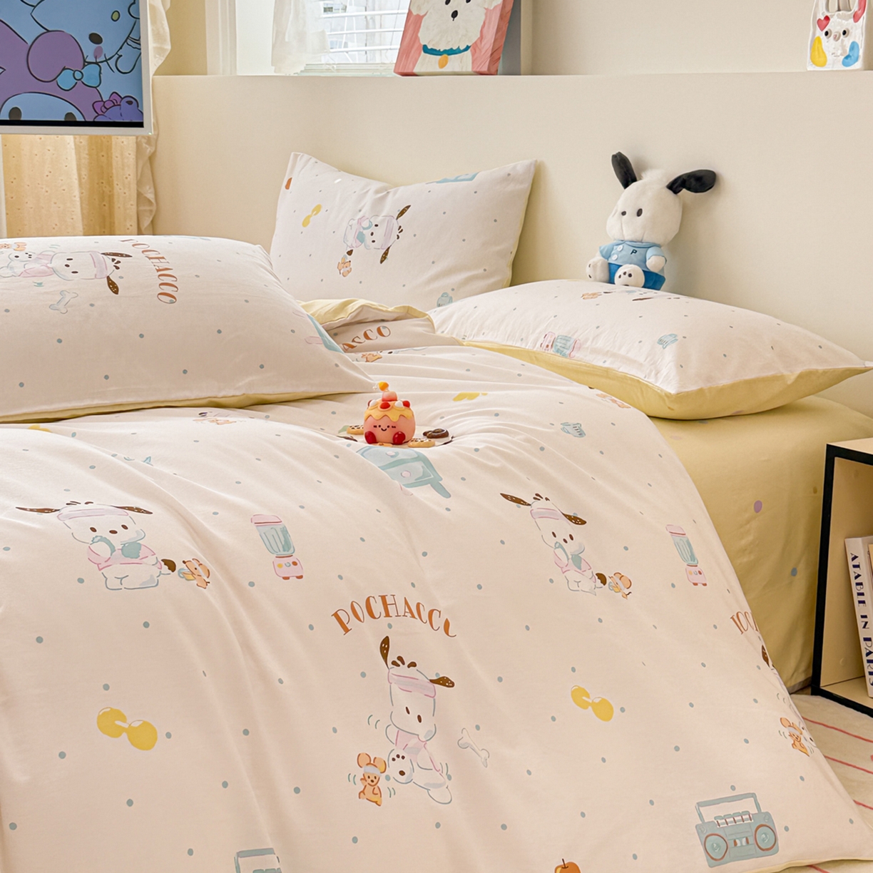 91家纺网 家纺一手货源 找家纺 简宜家居（朝初家纺） 2026新款40支100%纯棉全棉13070斜纹四件套-三丽鸥卡通系列 帕恰狗