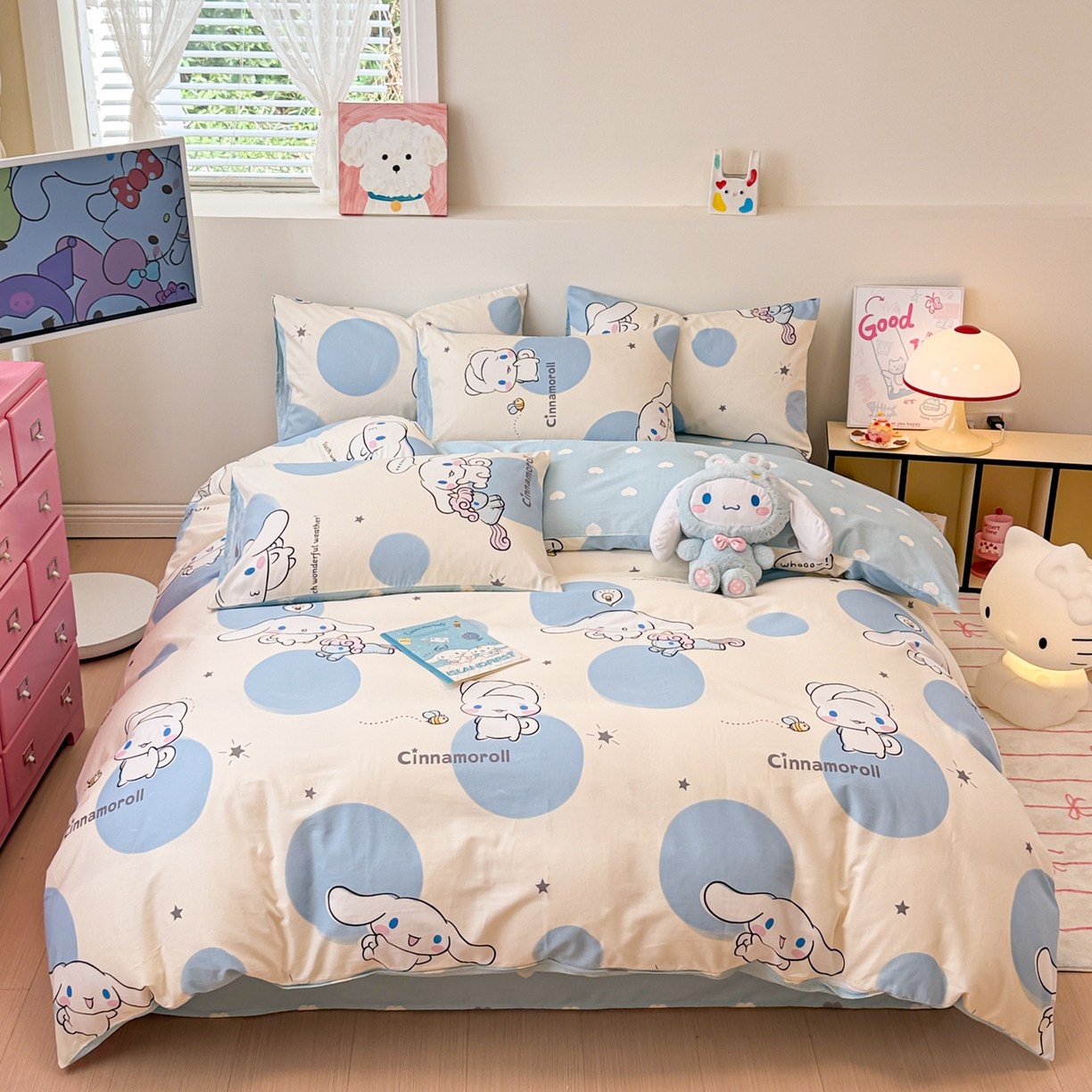 91家纺网 家纺一手货源 找家纺 简宜家居（朝初家纺） 2026新款40支100%纯棉全棉13070斜纹四件套-三丽鸥卡通系列 玉桂狗