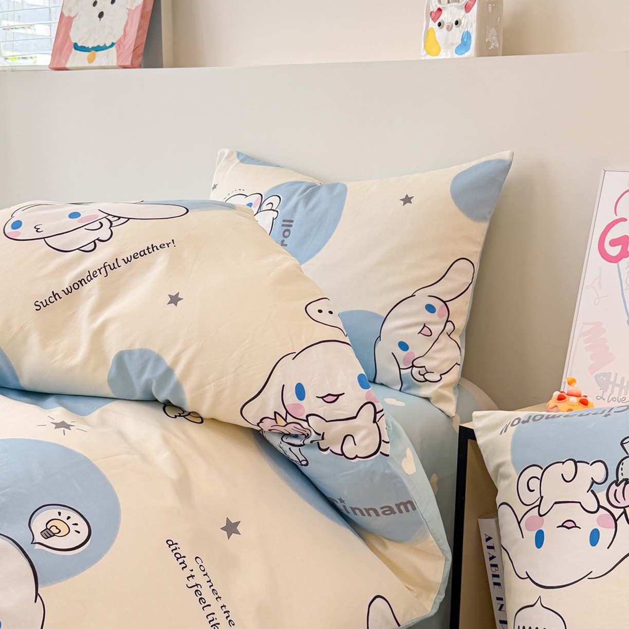 91家纺网 家纺一手货源 找家纺 简宜家居（朝初家纺） 2026新款40支100%纯棉全棉13070斜纹四件套-三丽鸥卡通系列 玉桂狗