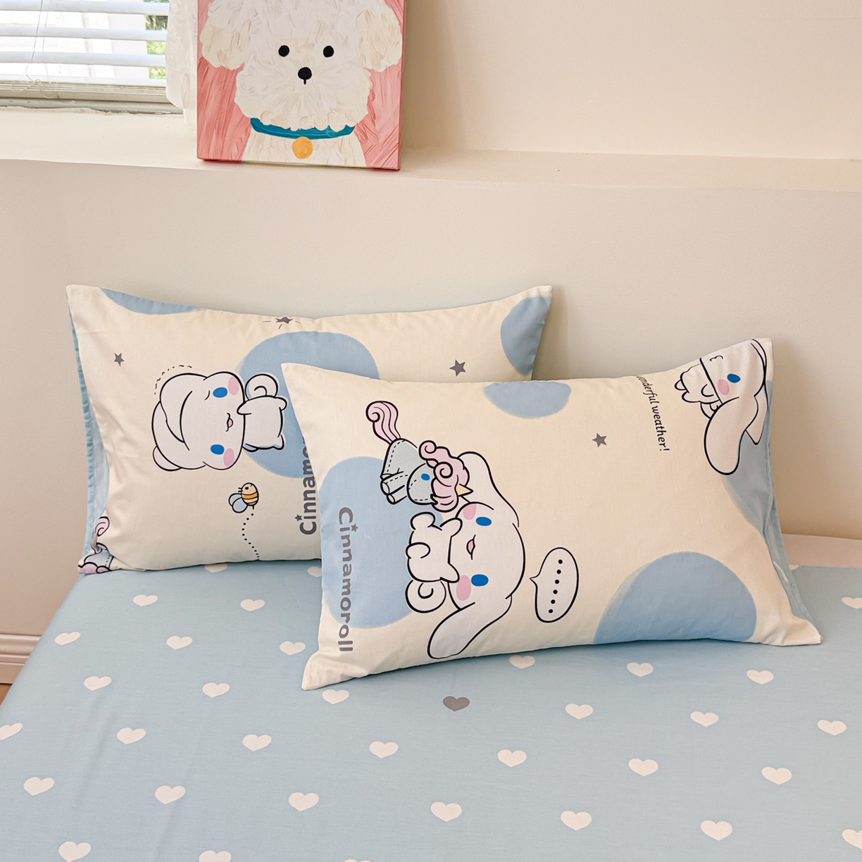 91家纺网 家纺一手货源 找家纺 简宜家居（朝初家纺） 2026新款40支100%纯棉全棉13070斜纹四件套-三丽鸥卡通系列 玉桂狗