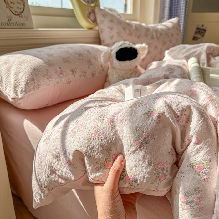 91家纺网 家纺一手货源 找家纺 （总）柒月家居 2026新款云感皱皱纱小清新木棉四件套